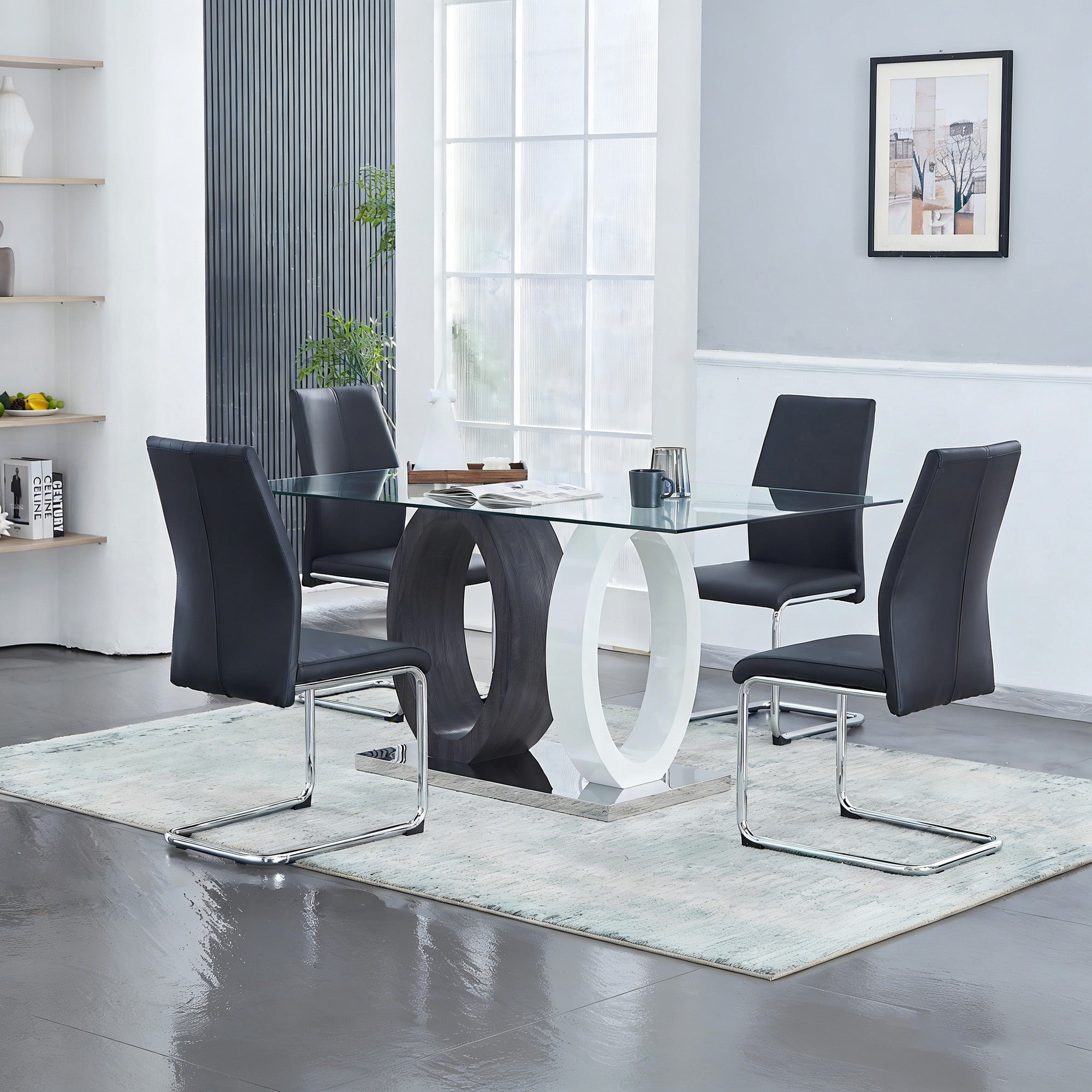 Black Leather Chrome Metal and Foam Dining Chairs