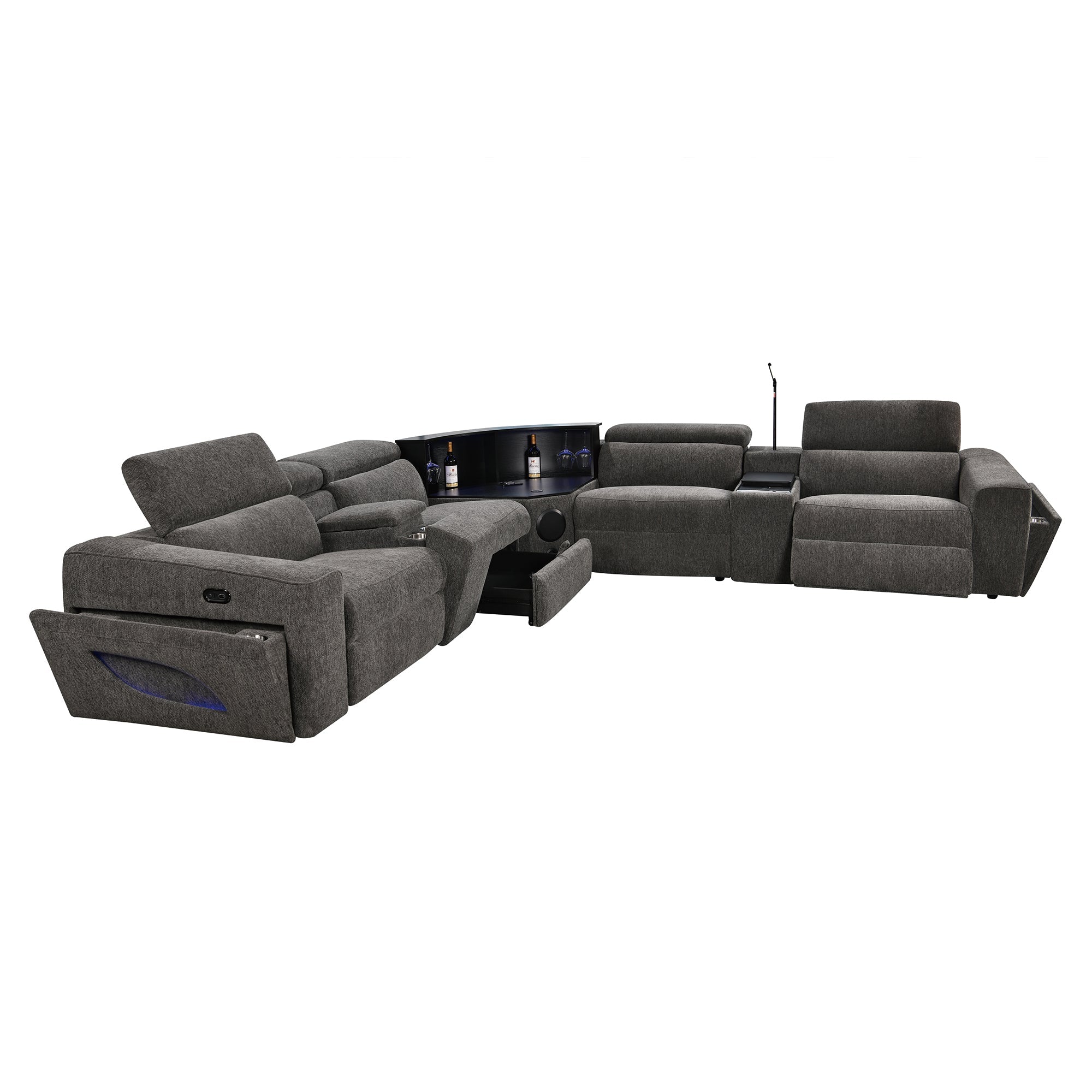 Power Recliner Fabric Sectional MC3028 Dark Gray