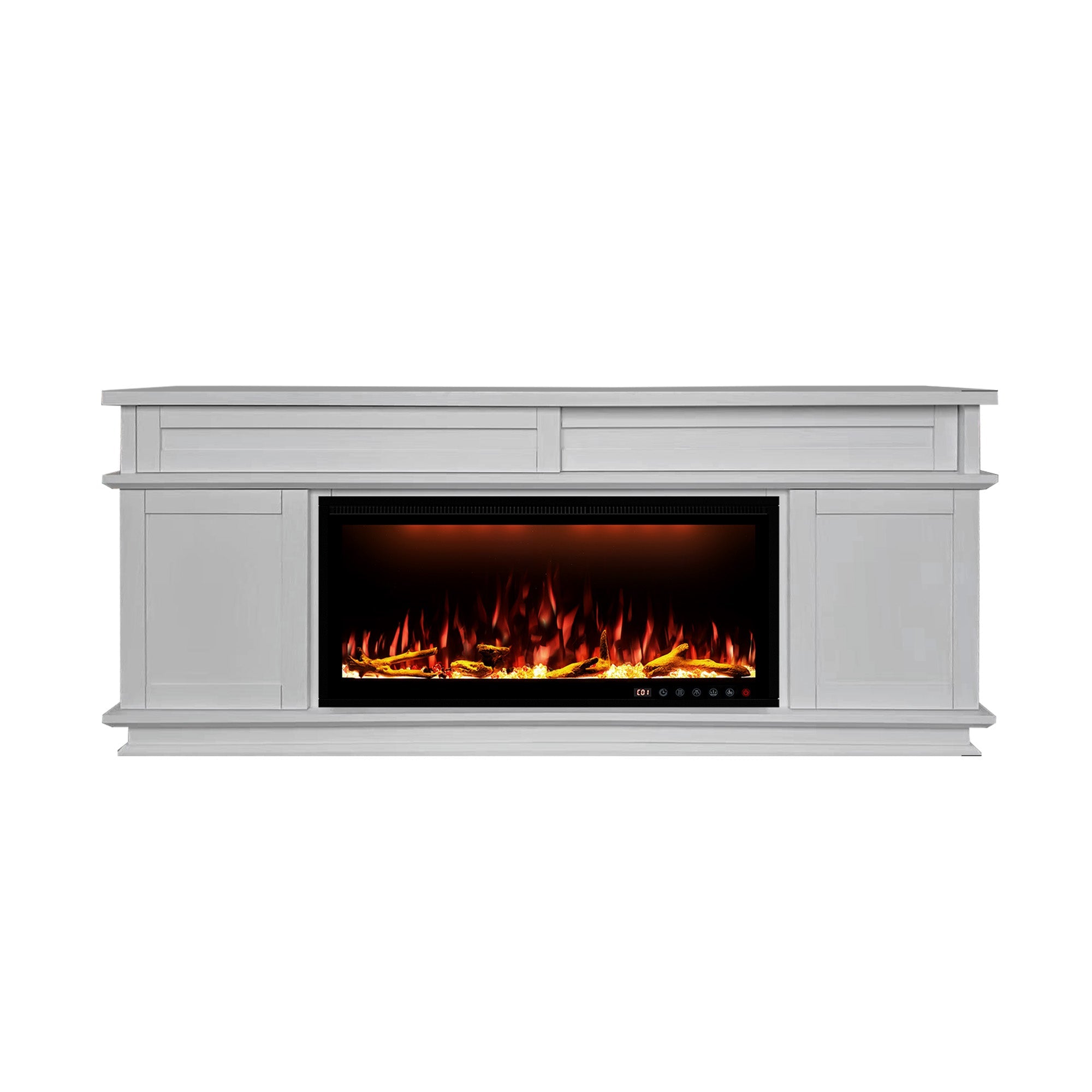Fully Assembled 70" White Ash Veneer Fireplace TV Stand