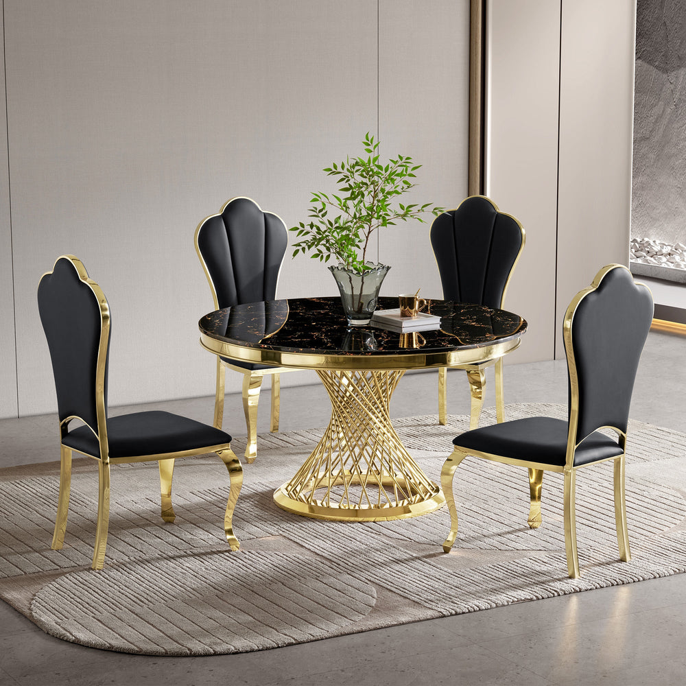 Round Marble & Steel Dining Table