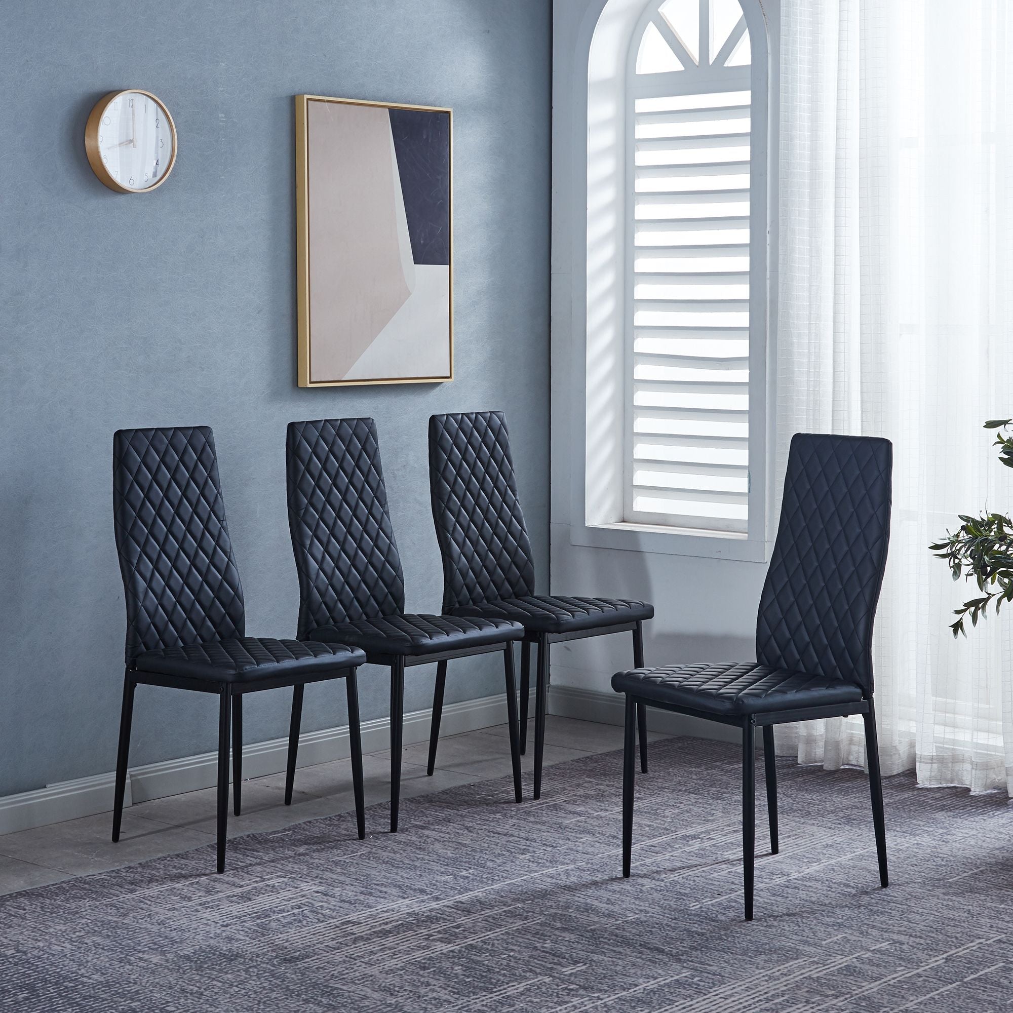 Black Quilted High-Back Dining Chairs  - Black Legs